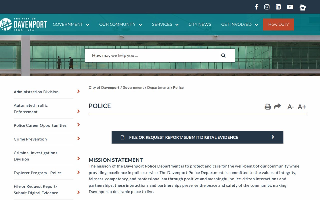 Official Davenport Police Department web page with city police information