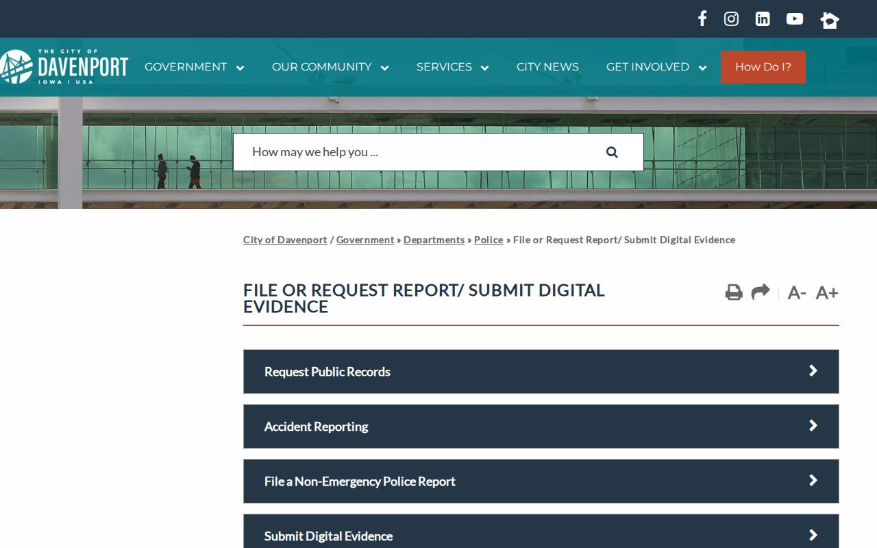 Davenport online public records request page and fee information