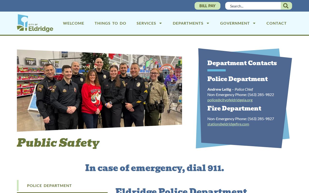 Official Eldridge Police Department page with city contact information