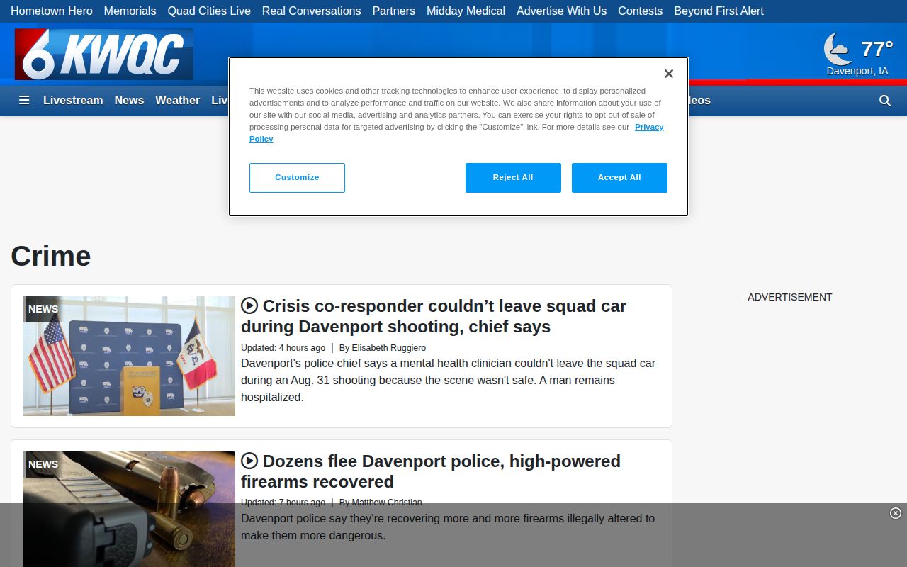 KWQC regional crime page covering Scott County and Quad Cities public safety stories